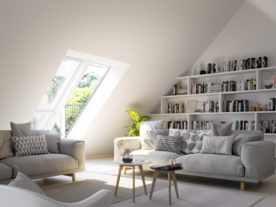 Lounge loft conversion with VELUX CABRIO® balcony