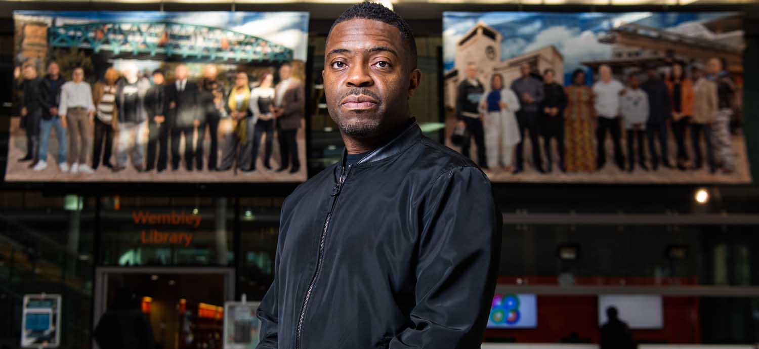 Visual artist and Harlesden-based barber Faisal Abdu’Allah attends the unveiling of his winning entry (‘The Park Royals’) for the Old Oak and Park Royal Development Corporation (OPDC) Annual Art Commission