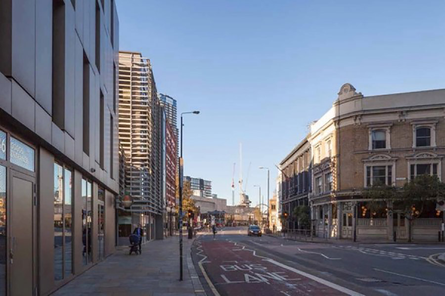 Looking west along Bethnal Green Rd
