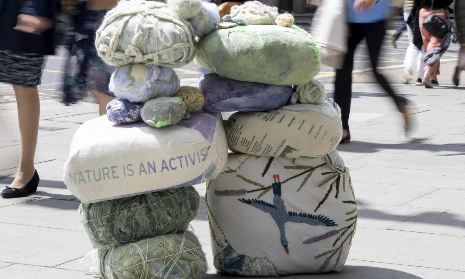 Roberta Schreyer RCA artist cum eco-activist DREAMSTONES fabric sculptures Art installation