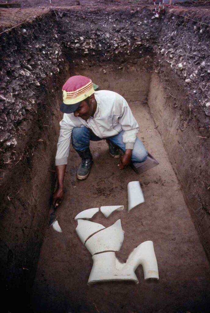 A5DBHY Student archaeologist digging at an excavation at Fort Mose archaeological site in St Augustine Florida